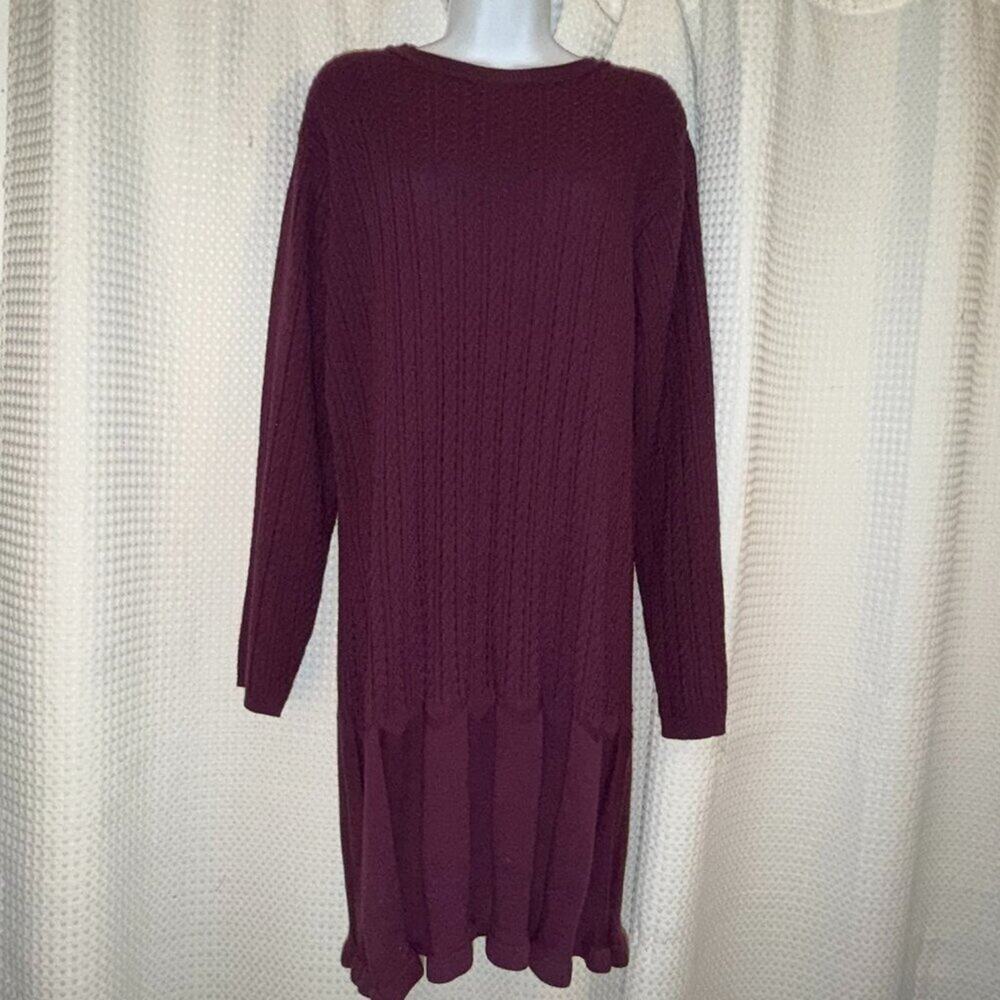Coldwater Creek Petite XL Plum Cable Knit Sweater Dress Made in USA